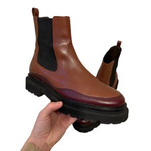 Seychelles Platform Chelsea Leather Lug Boots Burgundy 10
